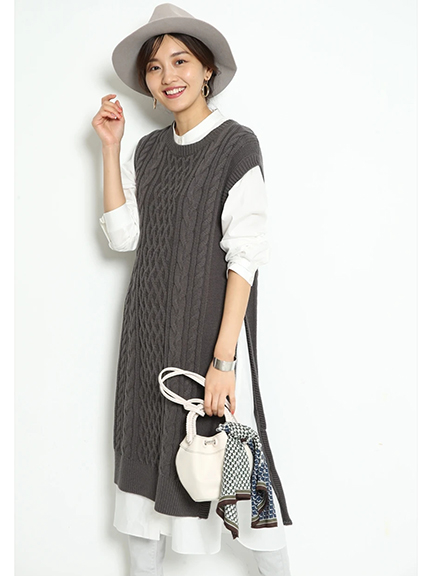 JUSGLITTY(ジャスグリッティー) |シャツワンピース×ケーブルニットセット