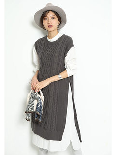JUSGLITTY(ジャスグリッティー) |シャツワンピース×ケーブルニットセット