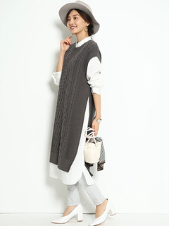 JUSGLITTY(ジャスグリッティー) |シャツワンピース×ケーブルニットセット
