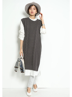 JUSGLITTY(ジャスグリッティー) |シャツワンピース×ケーブルニットセット
