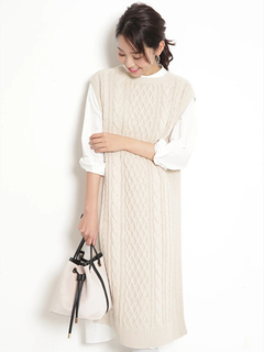 JUSGLITTY(ジャスグリッティー) |シャツワンピース×ケーブルニットセット