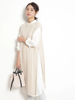 JUSGLITTY(ジャスグリッティー) |シャツワンピース×ケーブルニットセット
