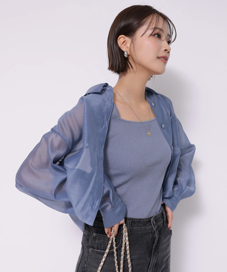 クロップドシアーシャツ×2WAYニットセット | アンサンブル | Apuweiser 