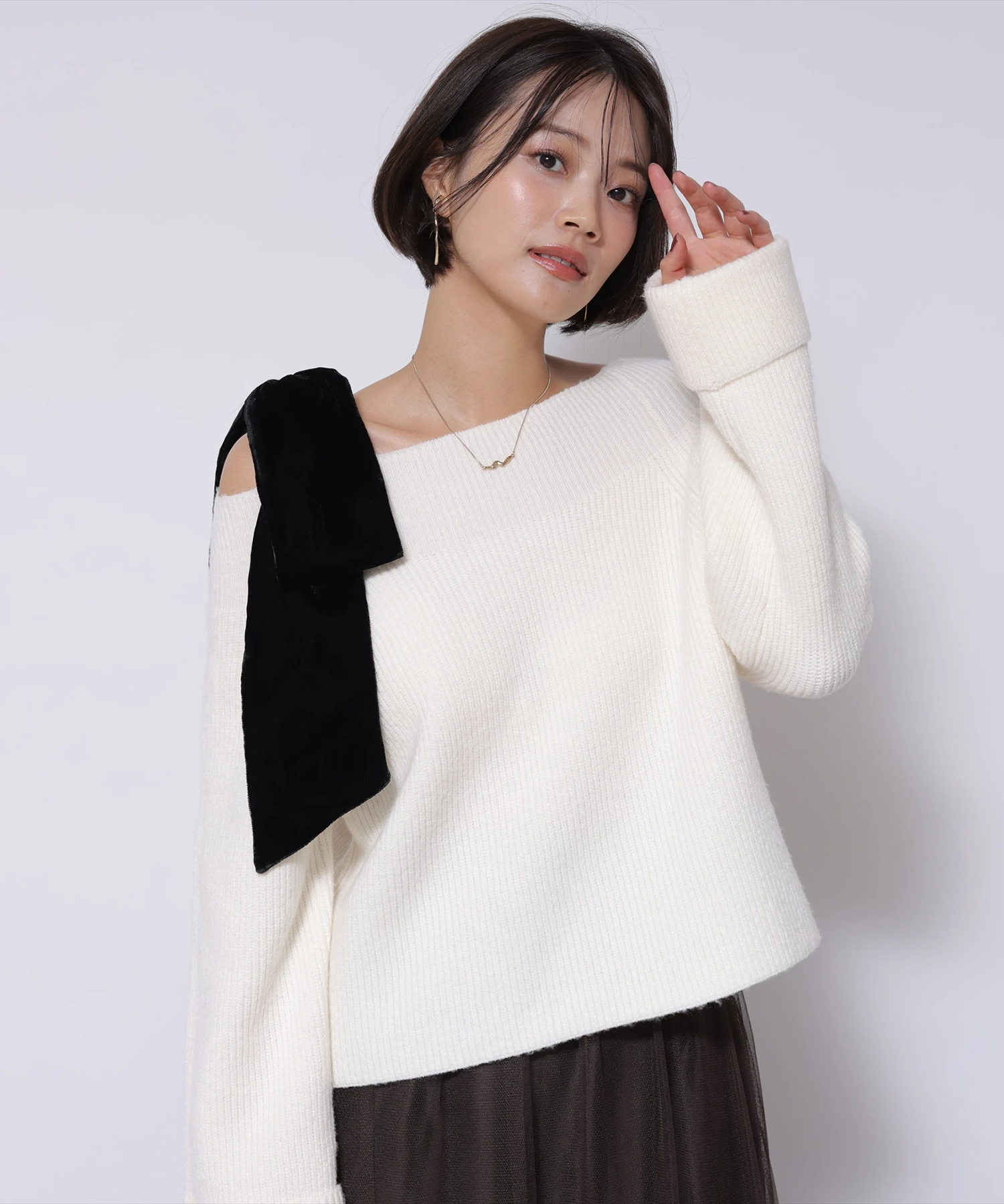 アシメリボンクロップドニット | ニット | Apuweiser-riche  