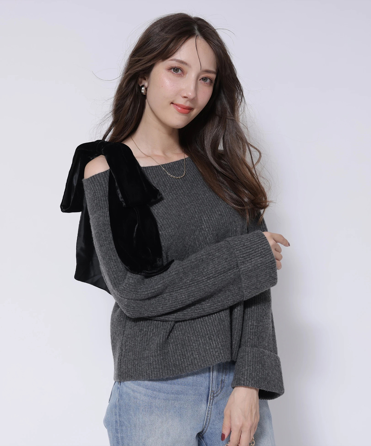 アシメリボンクロップドニット | ニット | Apuweiser-riche  