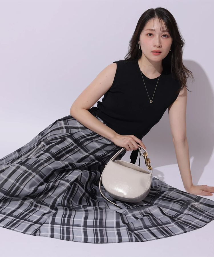 Apuweiser-riche サイドリボン チェック柄ドッキングワンピース 美品！アプワイザーリッシェ／サイドリボンチェック柄ドッキング