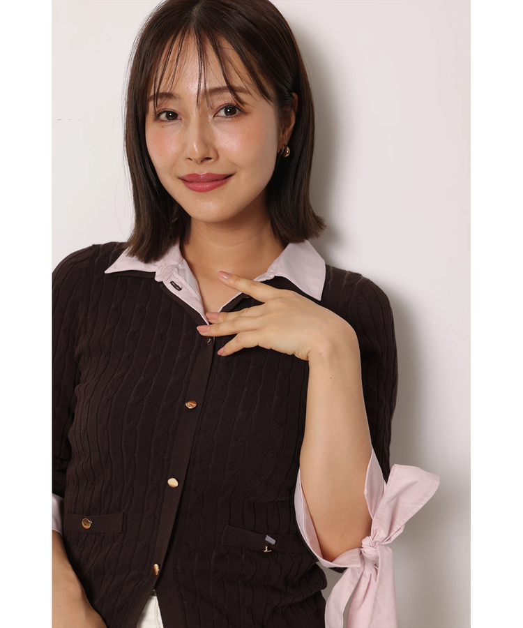 Apuweiser-riche❤︎袖リボンが大人可愛いピンクニット 袖リボンレイヤードリブニット | ニット | Apuweiser-riche