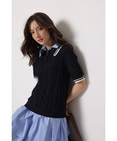 Apuweiser-riche - 本日7/8限定お値下げ レースフレアスリーブニット 新品 ネイビー 楽天市場】ニット セーター レディース 大きい胸専用 配色フレア