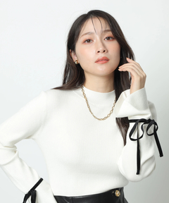 Apuweiser-riche(アプワイザー・リッシェ) |袖リボンフレアスリーブニット