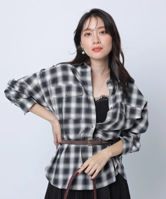 チェックシャツレーストリムニットセット | アンサンブル