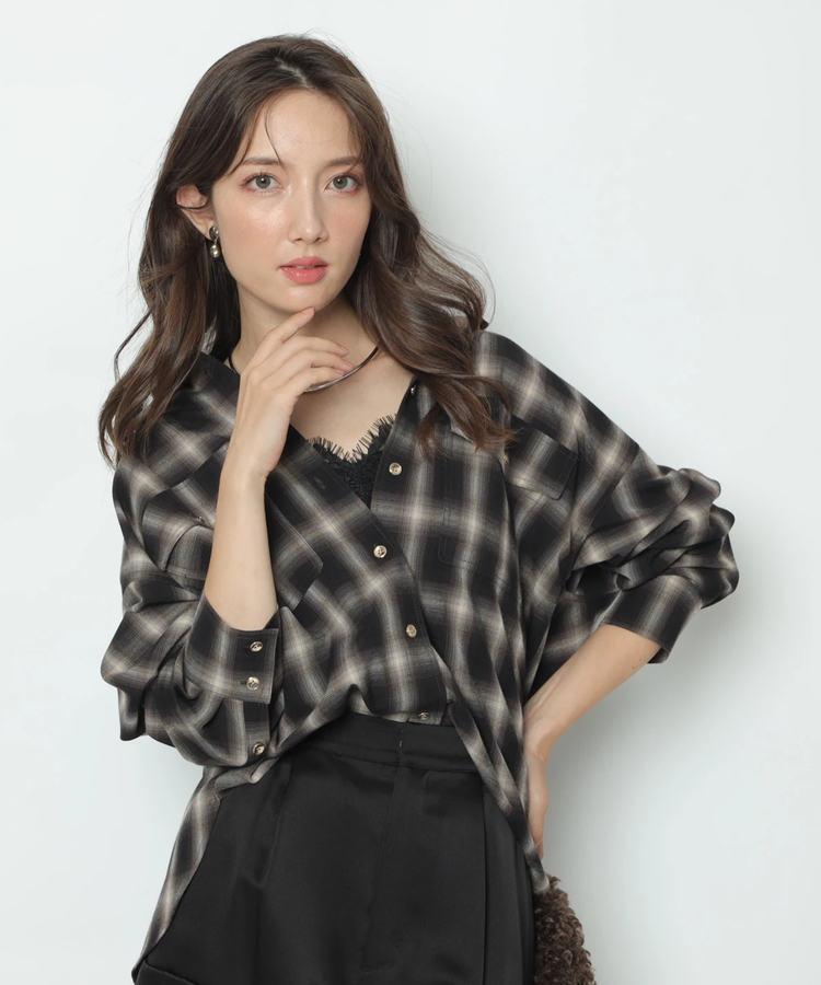 新品タグ付Apuweiser-riche チェックシャツレーストリムニットセット チェックシャツレーストリムニットセット | アンサンブル