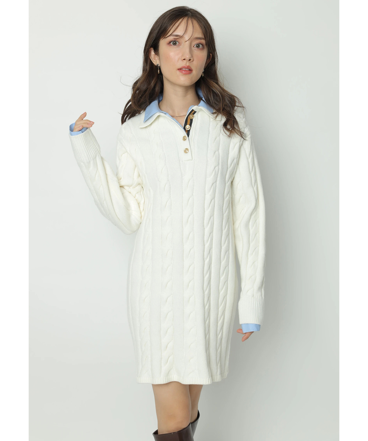 ケーブルシャツレイヤードミニニットワンピース | ワンピース