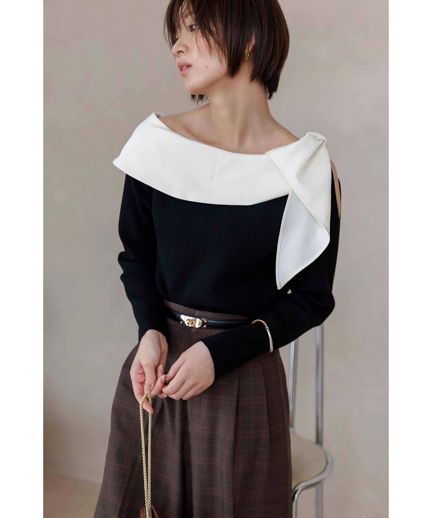 リボンカラーオフショルニット | ニット | Apuweiser-riche