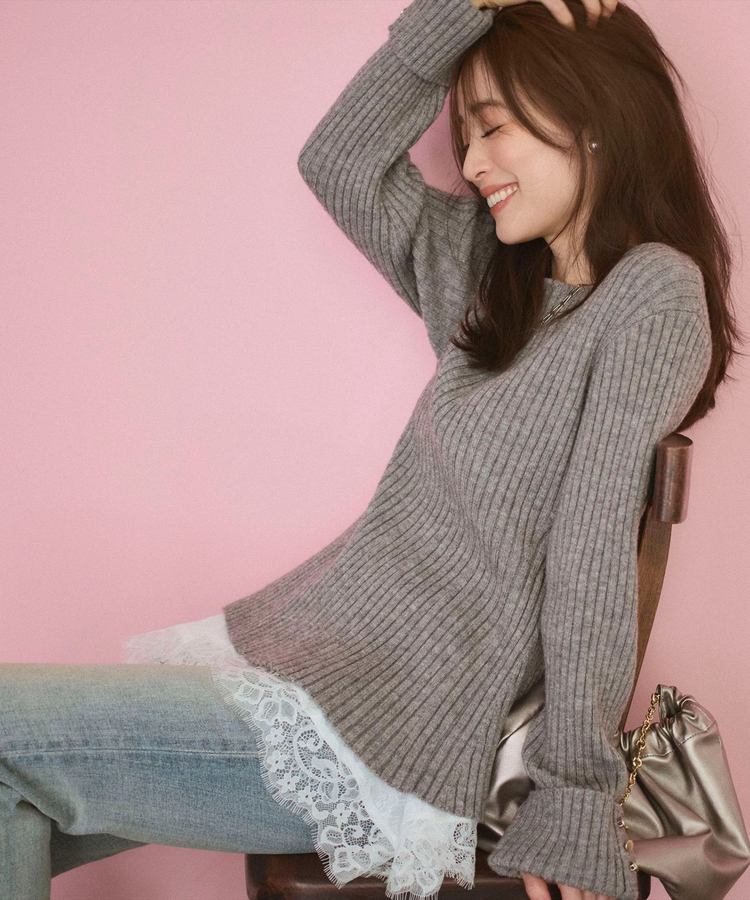 アプワイザー　レースヘムキャミセットニットチュニック　白ニット　ホワイト レースヘムキャミセットニットチュニック | ニット | Apuweiser-riche