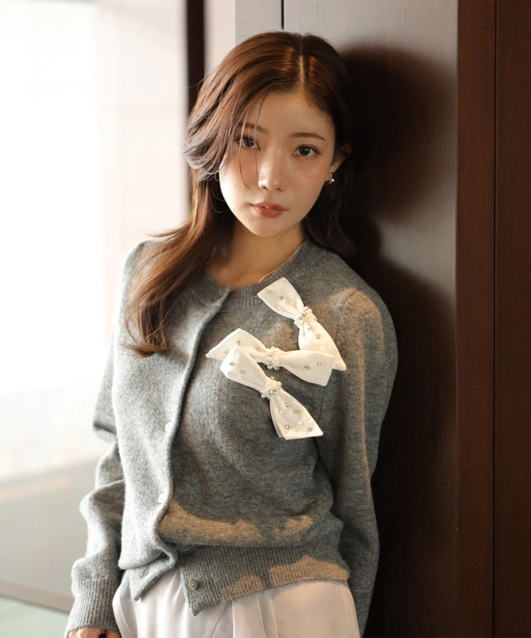 リボンビジューニットカーディガン | カーデ | Apuweiser-riche