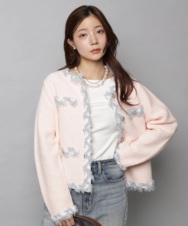 24SS極美品✨Arpege story シアージャケット　白　M　定価2.4万 MIXブレードニットジャケット | カーデ | Apuweiser-riche