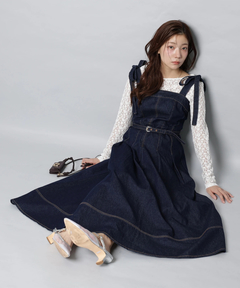 Apuweiser-riche(アプワイザー・リッシェ) |リボンショルダーデニムジャンスカ