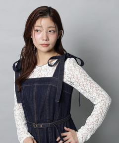 Apuweiser-riche(アプワイザー・リッシェ) |リボンショルダーデニムジャンスカ