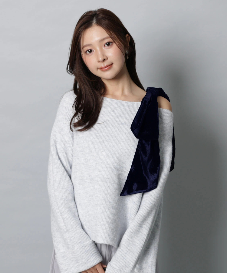 アプワイザーリッシェ　ベロアリボン　ニット アプワイザー・リッシェ Apuweiser-riche ベロアリボンゆるニット （黒