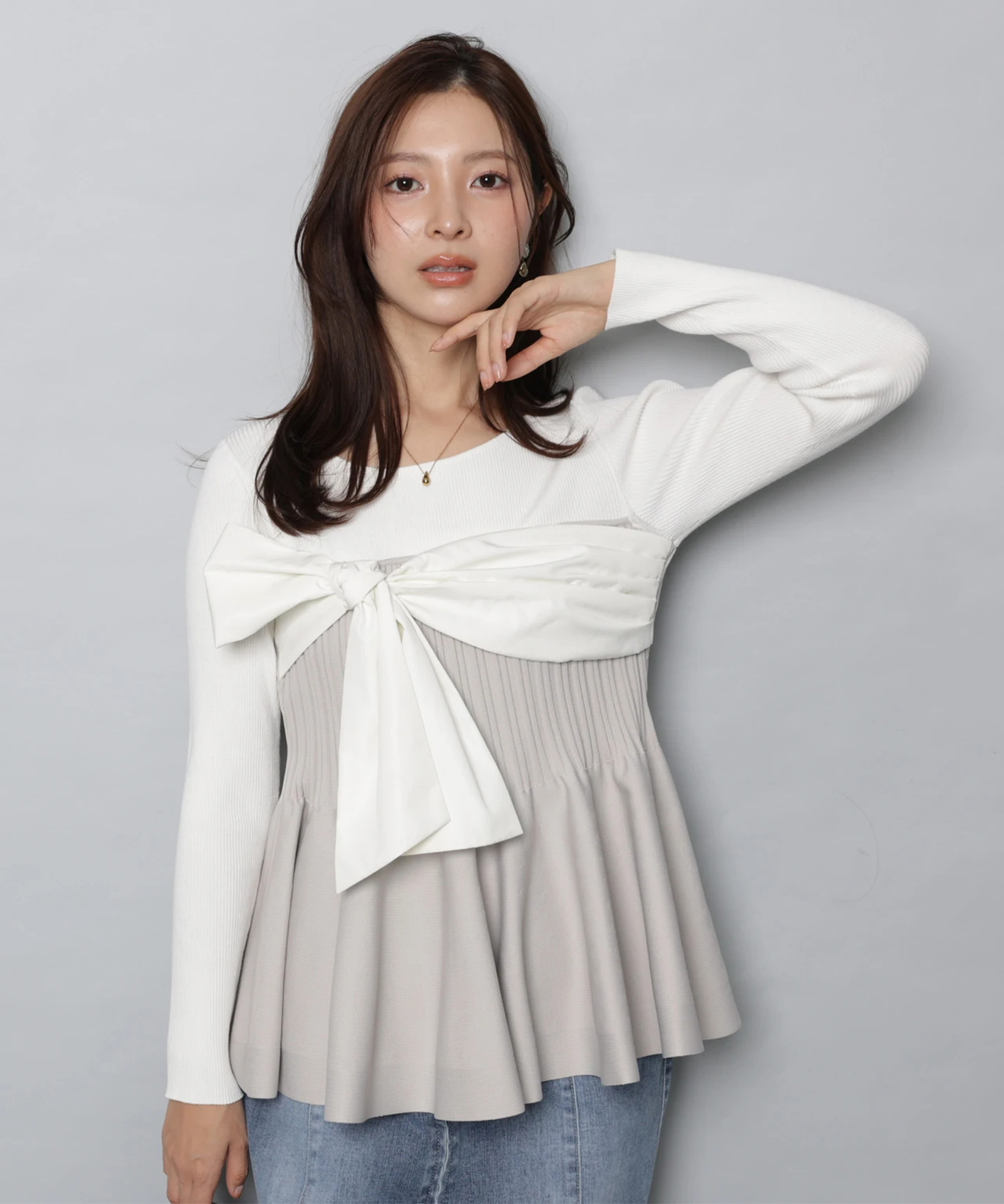 リボンラップペプラムニット | ニット | Apuweiser-riche