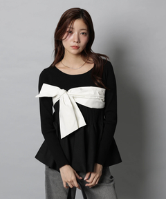 Apuweiser-riche(アプワイザー・リッシェ) |リボンラップペプラムニット