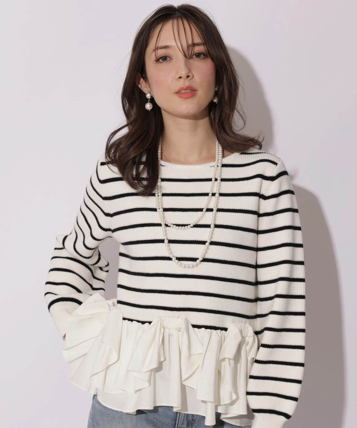 Apuweiser-riche リボンデザインカットソー リボンフリルヘムショートニット | ニット | Apuweiser-riche