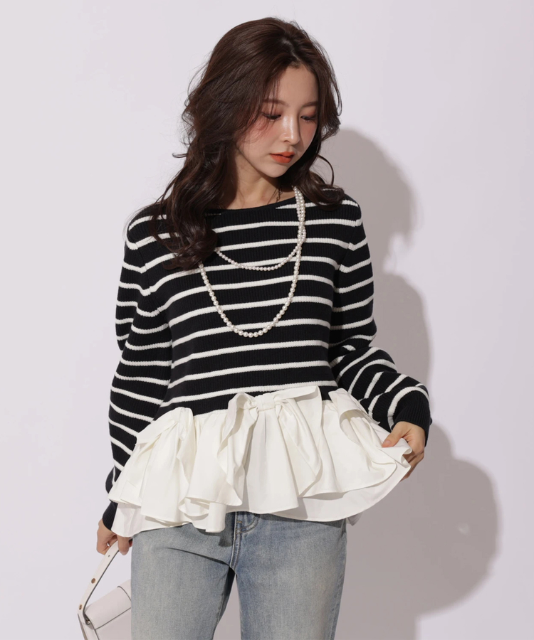 WEB LIMITED］リボンフリルヘムショートニット | ニット | Apuweiser