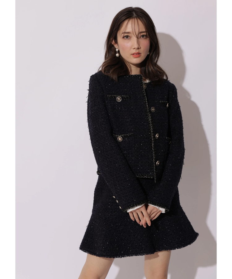 Apuweiserricheノーカラーツイードジャケット ブラック Apuweiser-riche（アプワイザーリッシェ）の「ノーカラーツイード