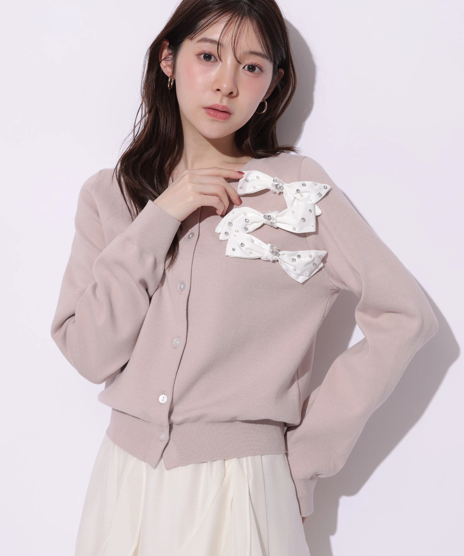 スプリングリボンビジューニットカーディガン | カーデ | Apuweiser