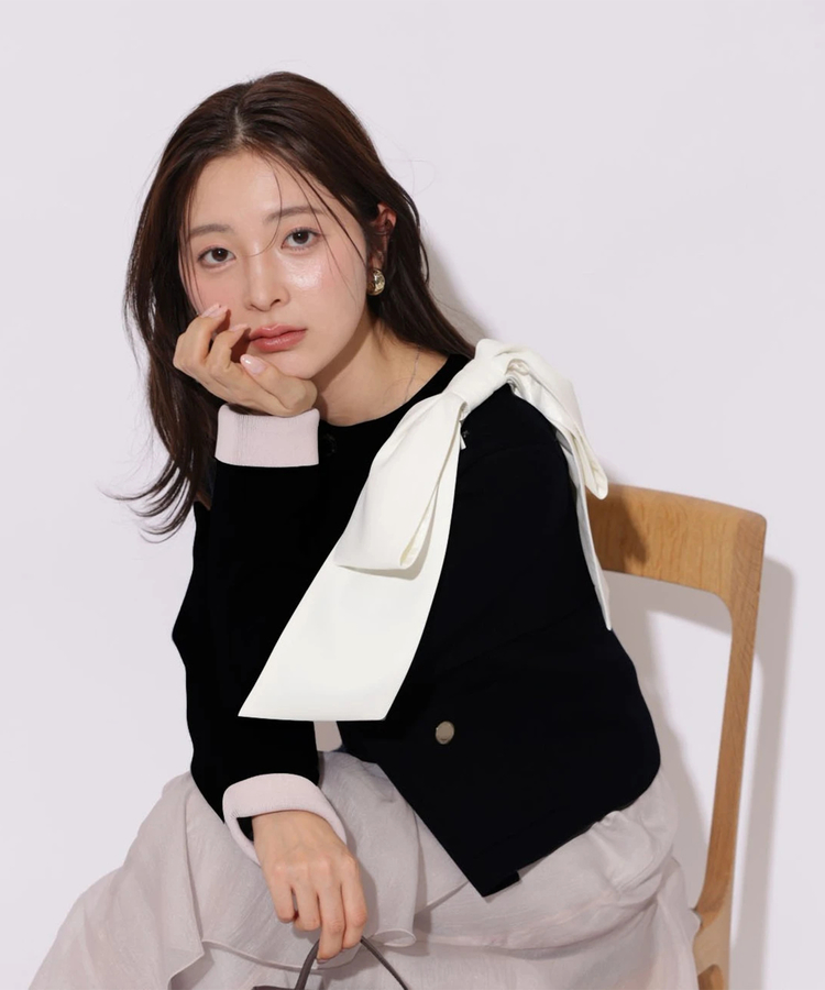 バイカラーショルダーリボンニットジャケット | カーデ | Apuweiser