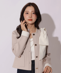 Apuweiser-riche(アプワイザー・リッシェ) |バイカラーショルダーリボンニットジャケット