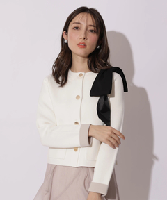 Apuweiser-riche(アプワイザー・リッシェ) |バイカラーショルダーリボンニットジャケット