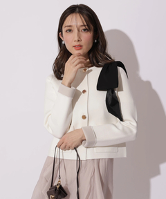 Apuweiser-riche(アプワイザー・リッシェ) |バイカラーショルダーリボンニットジャケット