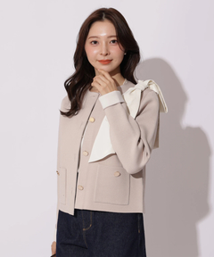 Apuweiser-riche(アプワイザー・リッシェ) |バイカラーショルダーリボンニットジャケット