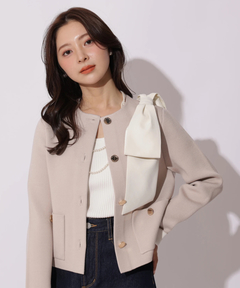 Apuweiser-riche(アプワイザー・リッシェ) |バイカラーショルダーリボンニットジャケット