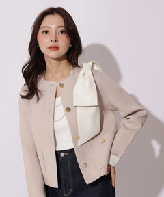 Apuweiser-riche(アプワイザー・リッシェ) |バイカラーショルダーリボンニットジャケット