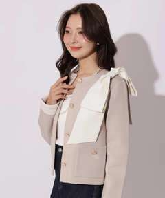 Apuweiser-riche(アプワイザー・リッシェ) |バイカラーショルダーリボンニットジャケット