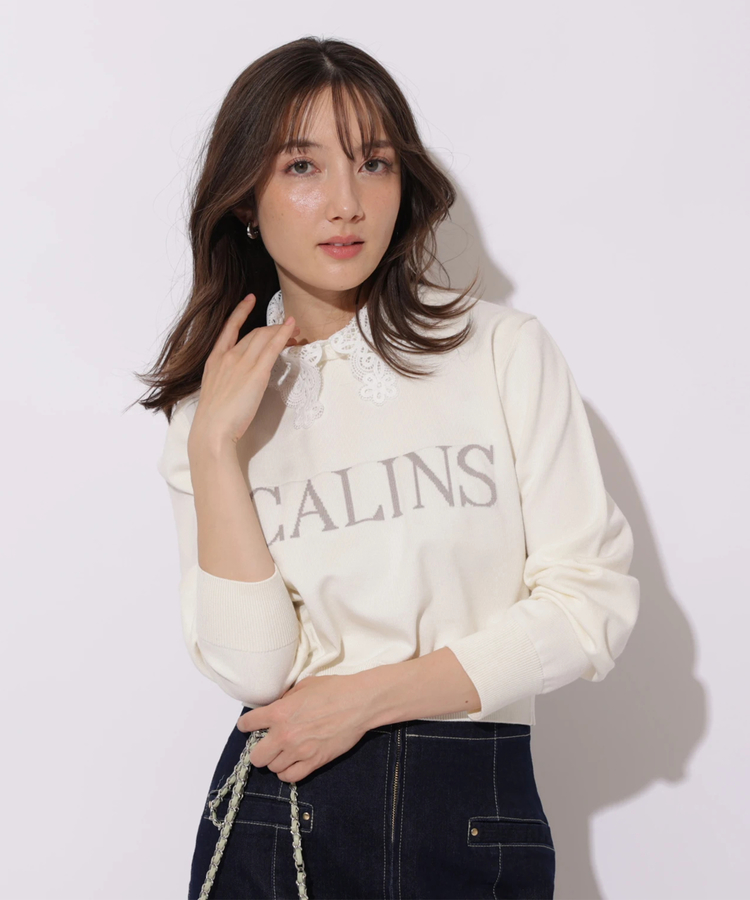 Apuweiser-riche(アプワイザー・リッシェ) |レース衿ロゴショートニット