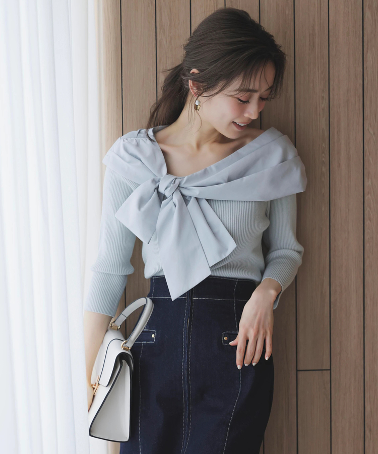 Apuweiser-riche(アプワイザー・リッシェ) |オフショルアシメリボンニット