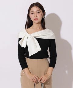 Apuweiser-riche(アプワイザー・リッシェ) |オフショルアシメリボンニット