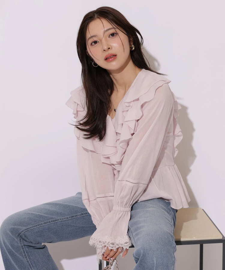 レースディテールフリルブラウス | シャツ・ブラウス | Apuweiser