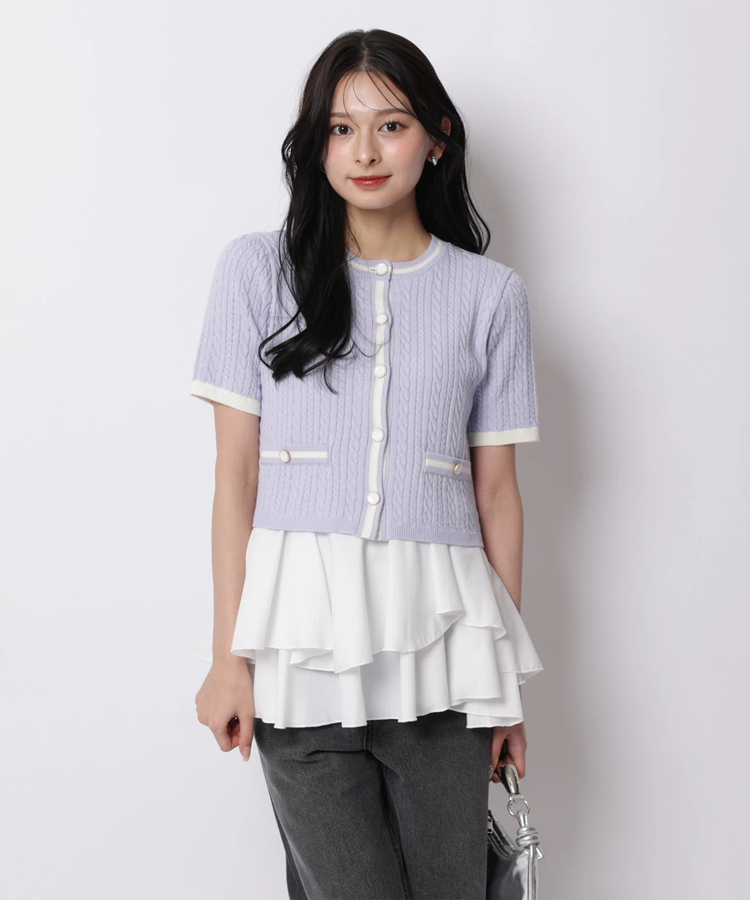 Arpege story限定】配色ケーブル半袖ティアードチュニック | ニット