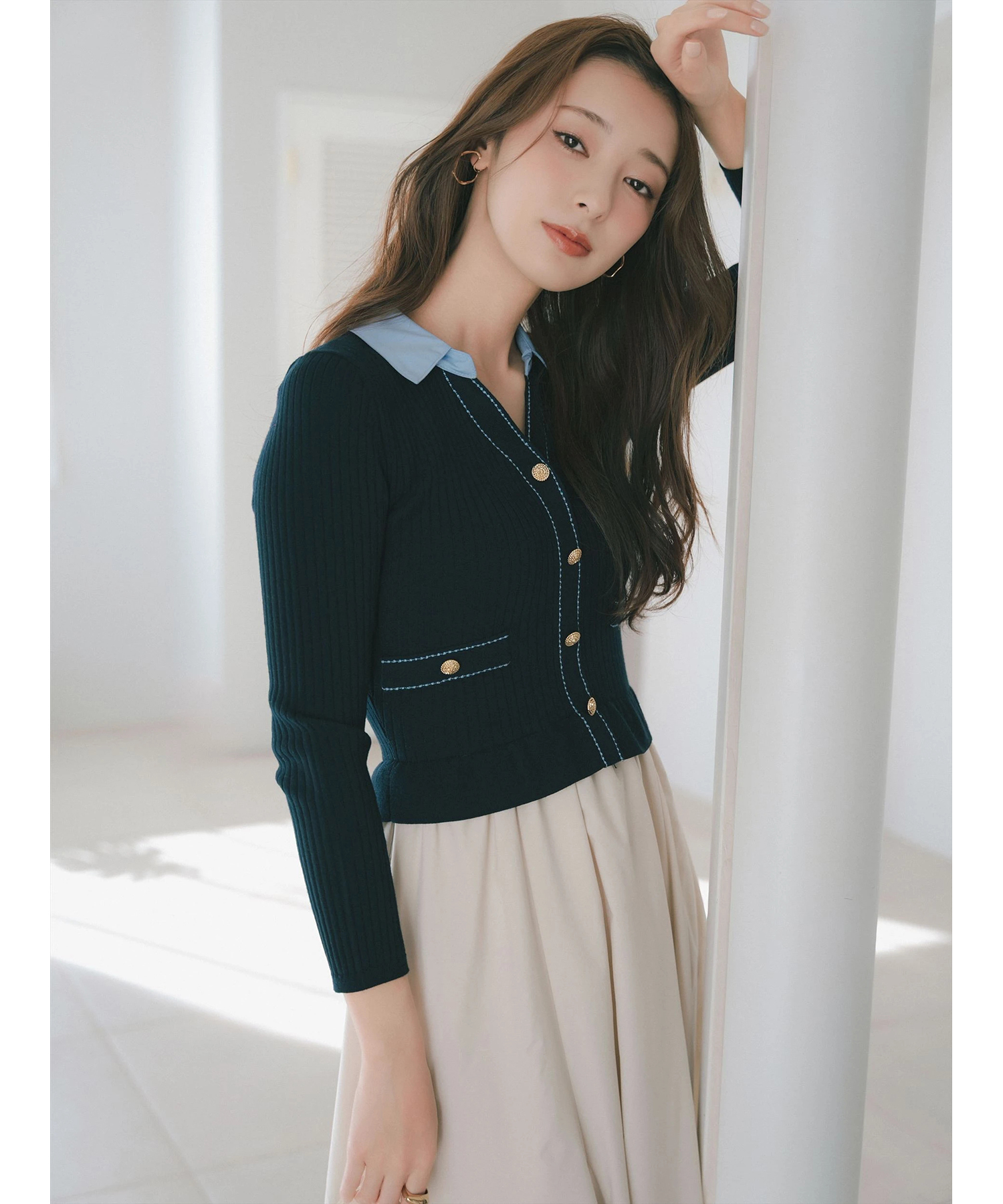 配色ステッチカーデドッキングワンピース | ワンピース | Apuweiser