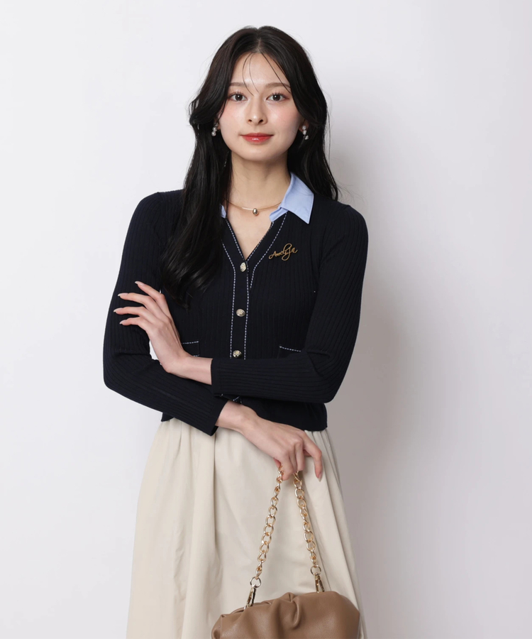 配色ステッチカーデドッキングワンピース | ワンピース | Apuweiser