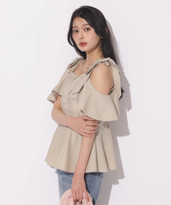 Apuweiser-riche(アプワイザー・リッシェ) |[SETUP対応]ショルダーリボンぺプラムトップス