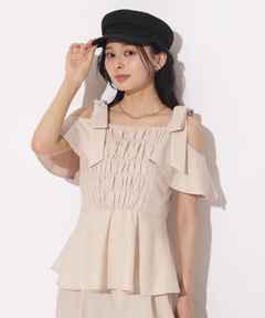 Apuweiser-riche(アプワイザー・リッシェ) |[SETUP対応]ショルダーリボンぺプラムトップス