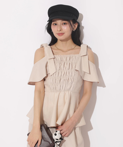 Apuweiser-riche(アプワイザー・リッシェ) |[SETUP対応]ショルダーリボンぺプラムトップス