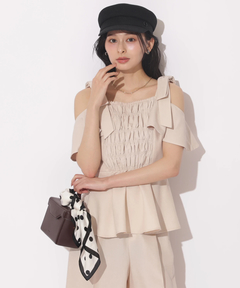 Apuweiser-riche(アプワイザー・リッシェ) |[SETUP対応]ショルダーリボンぺプラムトップス