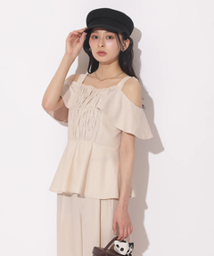 Apuweiser-riche(アプワイザー・リッシェ) |[SETUP対応]ショルダーリボンぺプラムトップス