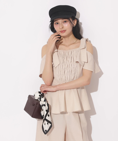 Apuweiser-riche(アプワイザー・リッシェ) |[SETUP対応]ショルダーリボンぺプラムトップス